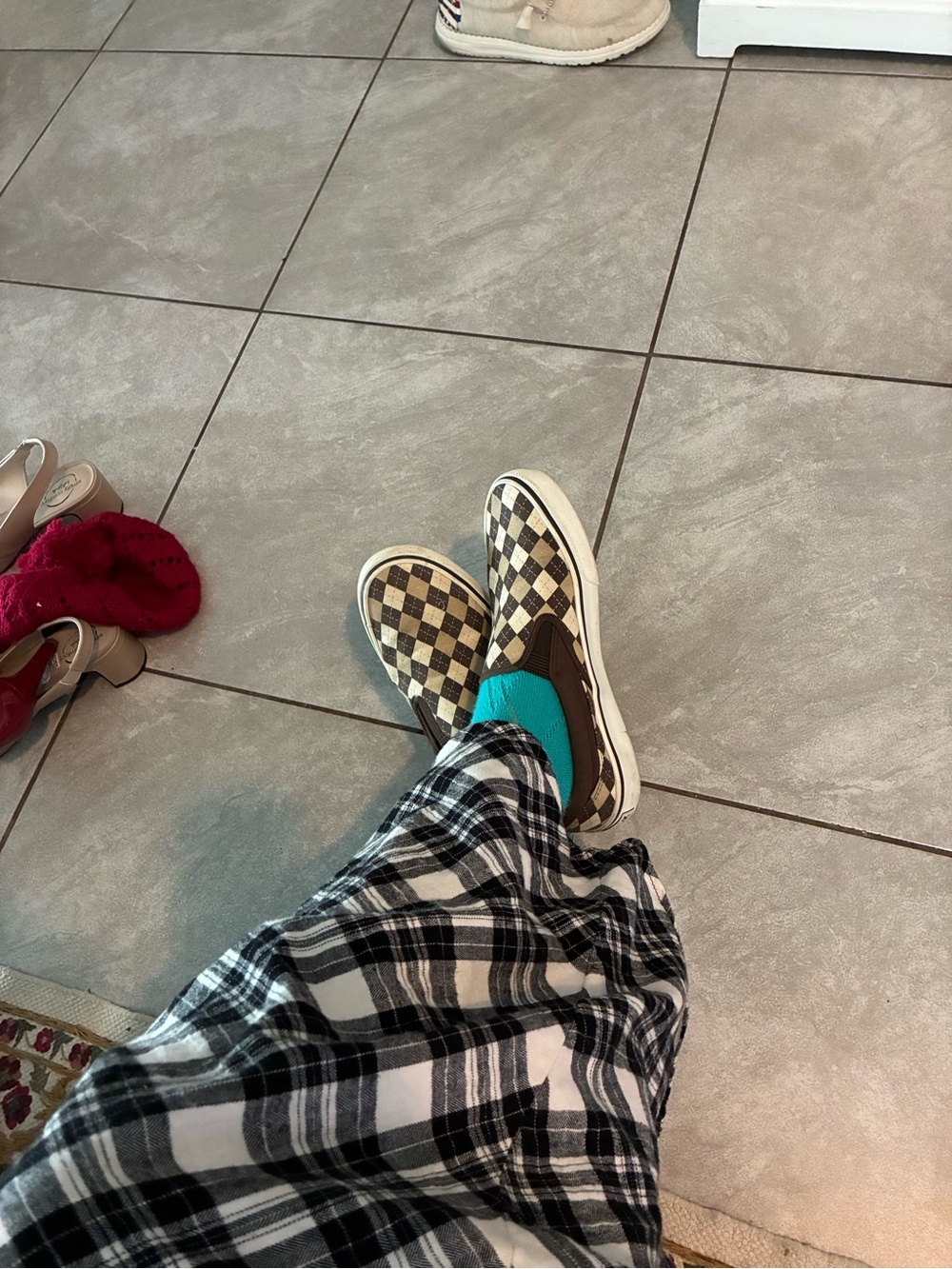Airwalk Checkered Slip-On Sneakers in Brown and Beige